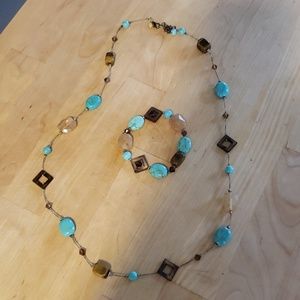 Turquoise and brown necklace and bracelet set